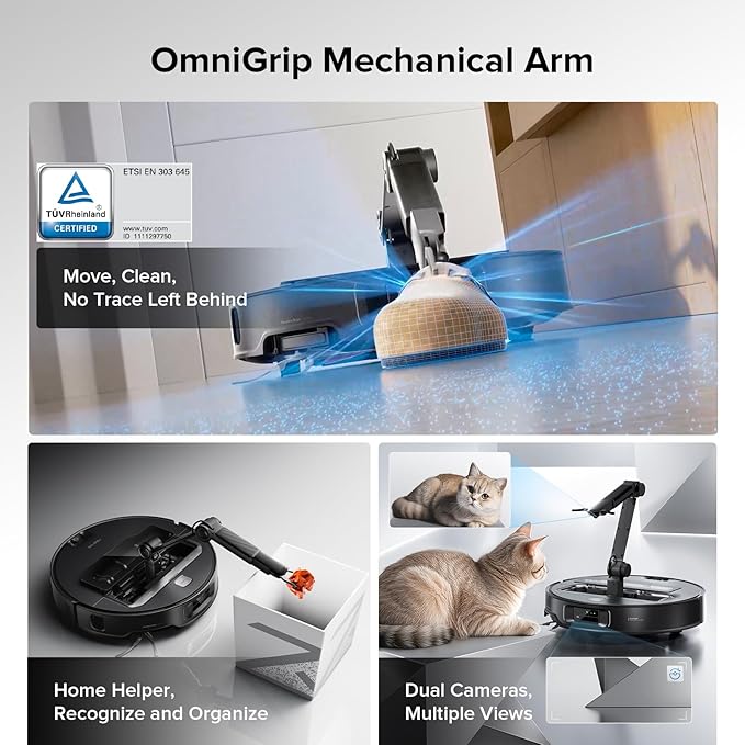 بازوی رباتیک OmniGrip™ جارو Roborock Saros Z70 در حال جابجایی جوراب